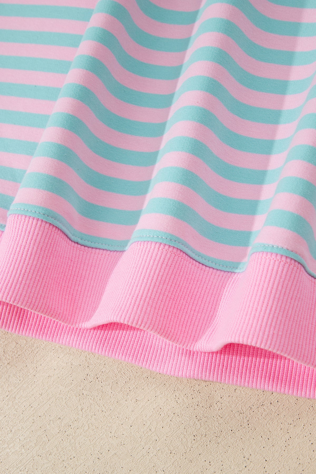 Pink Stripe Color Block Detail Long Sleeve Pullover Elastic Waist Pull On Shorts 2pcs Set