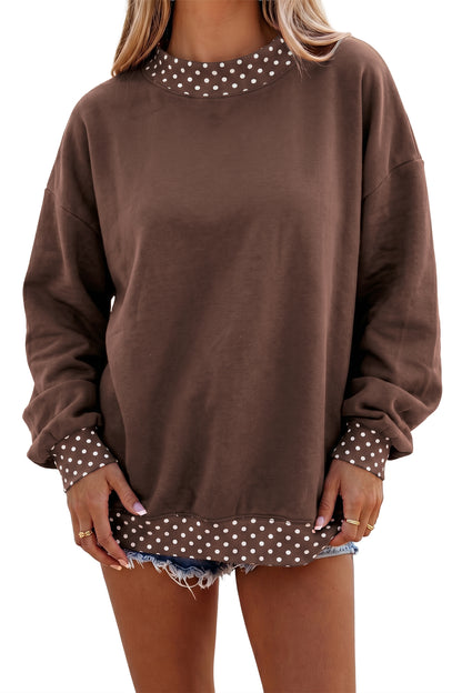 Racing Red Colorblock Polka Dot Contrast Trim Oversized Sweatshirt