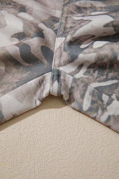 Khaki Camouflage Print Striped Side Panel Patchwork Drawstring Pants