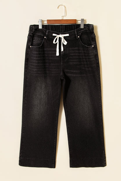 Black Acid Wash Contrast Lace-up Plus Size Jeans