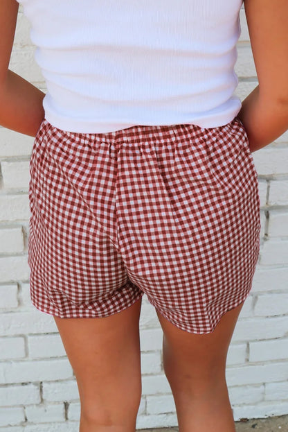 Blue Gingham Printed High Waist Shorts