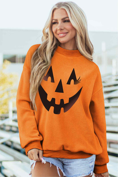 Carrot Oversize Halloween Print Mock Neck Reversible Sweatshirt