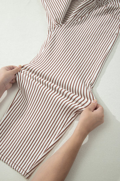 Brown Stripe Casual Barrel Jeans