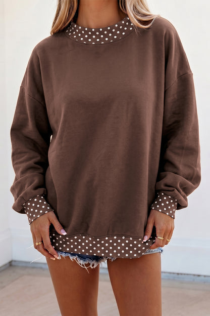Racing Red Colorblock Polka Dot Contrast Trim Oversized Sweatshirt