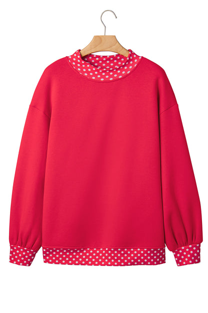Racing Red Colorblock Polka Dot Contrast Trim Oversized Sweatshirt