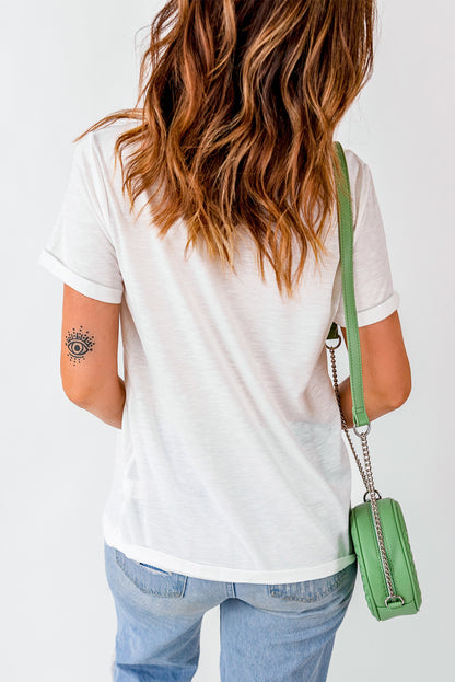 White Bowknot Rugby Graphic Crew Neck Tee