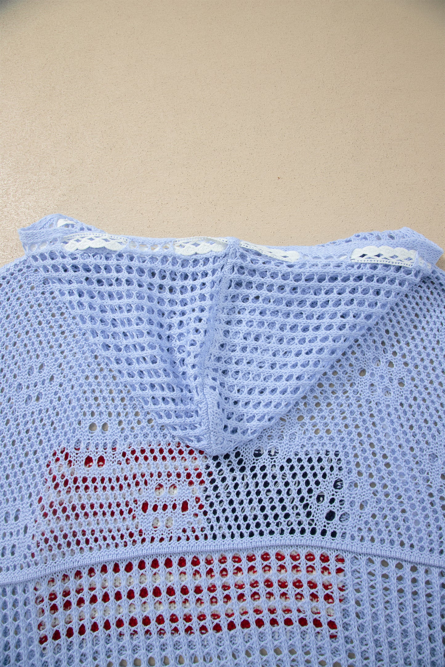 Beau Blue Hollow Out Crochet Knit American Flag Patched Sweater Hoodie