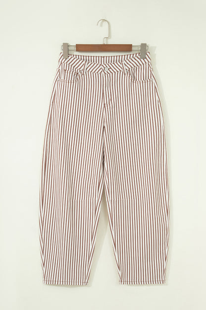 Brown Stripe Casual Barrel Jeans