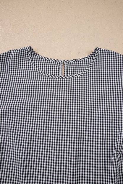 Black Plus Size Plaid Bow Decor Bell Sleeve Round Neck Jumper