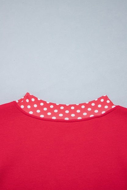 Racing Red Colorblock Polka Dot Contrast Trim Oversized Sweatshirt