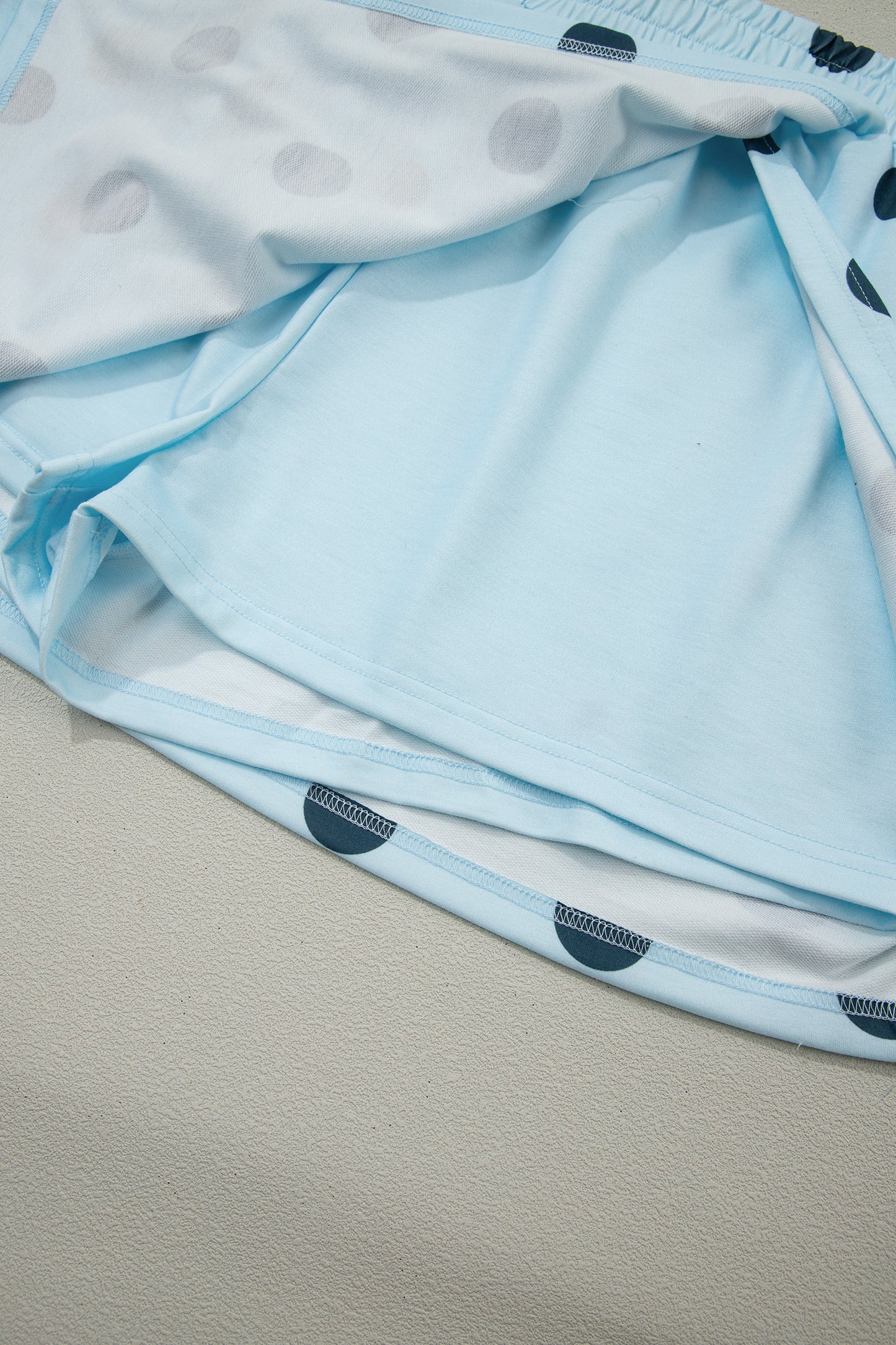 Sky Blue Ribbed Trim Polka Dot Print Tank Split Mini Skort 2pcs Set