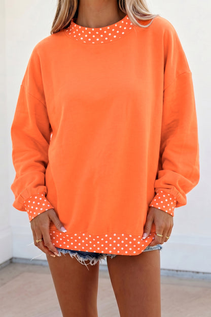 Racing Red Colorblock Polka Dot Contrast Trim Oversized Sweatshirt