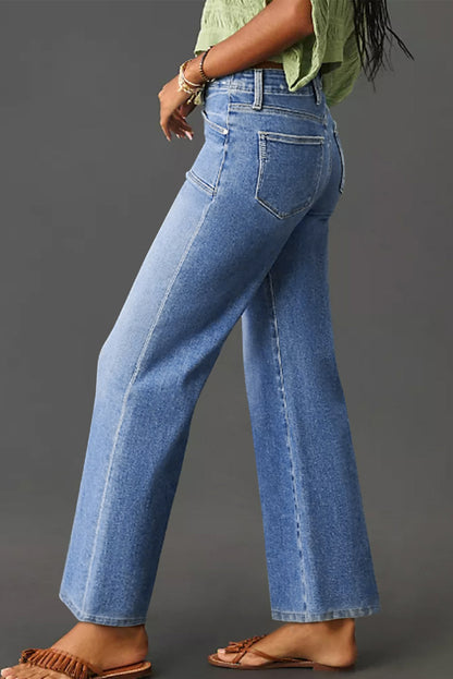 Beau Blue Loose Straight Leg Cropped High Waist Jeans