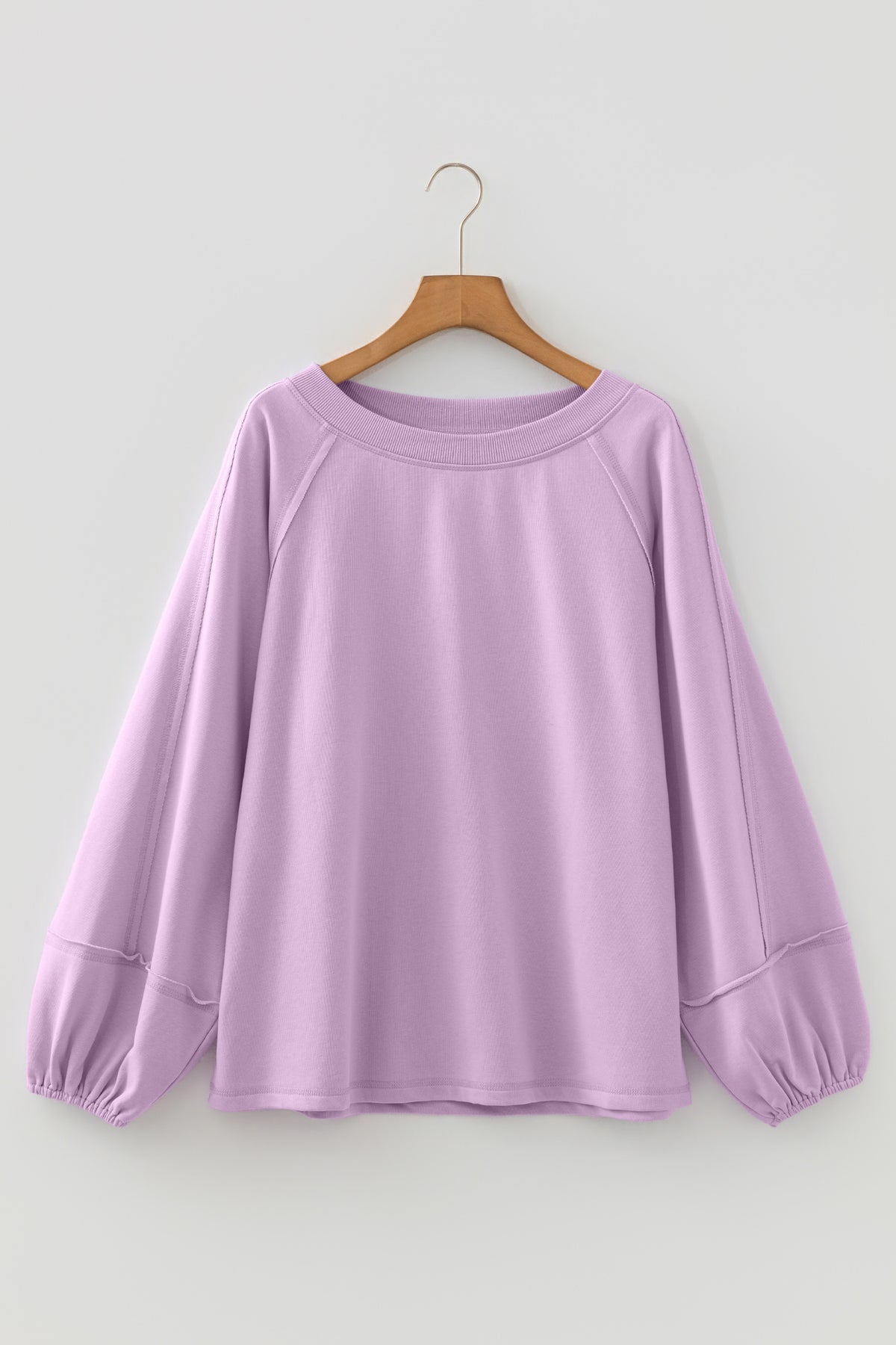 Beau Blue Solid Color Raw Seam Patchwork Baggy Sweatshirt