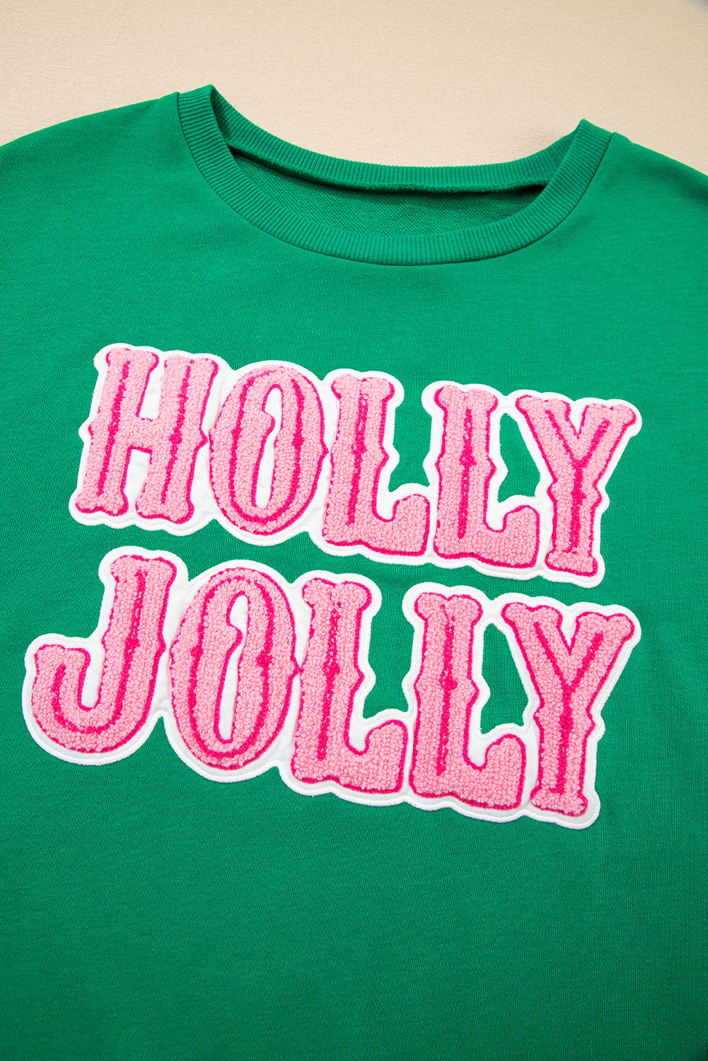 Sea Green HOLLY JOLLY Towel Embroidered Christmas Holiday Sweatshirt