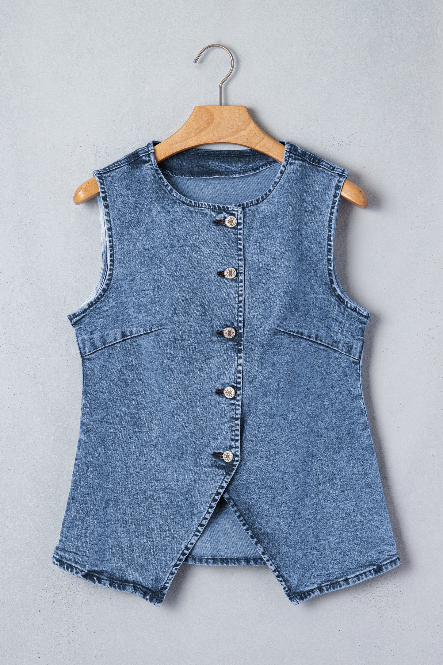 Ashleigh Blue Buttoned Front Slit Denim Vest