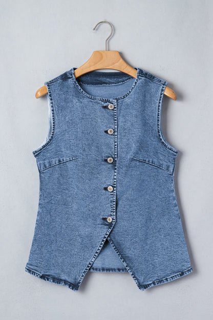 Ashleigh Blue Buttoned Front Slit Denim Vest