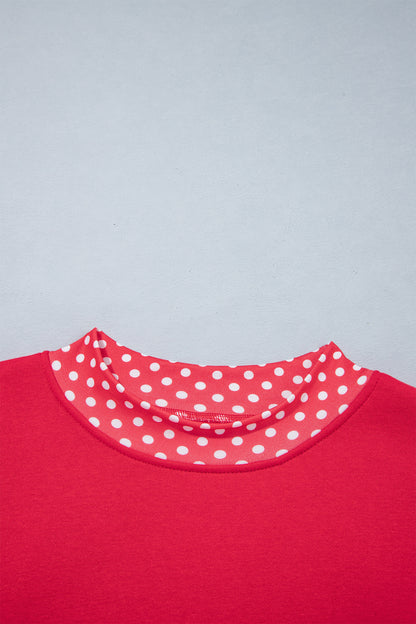 Racing Red Colorblock Polka Dot Contrast Trim Oversized Sweatshirt
