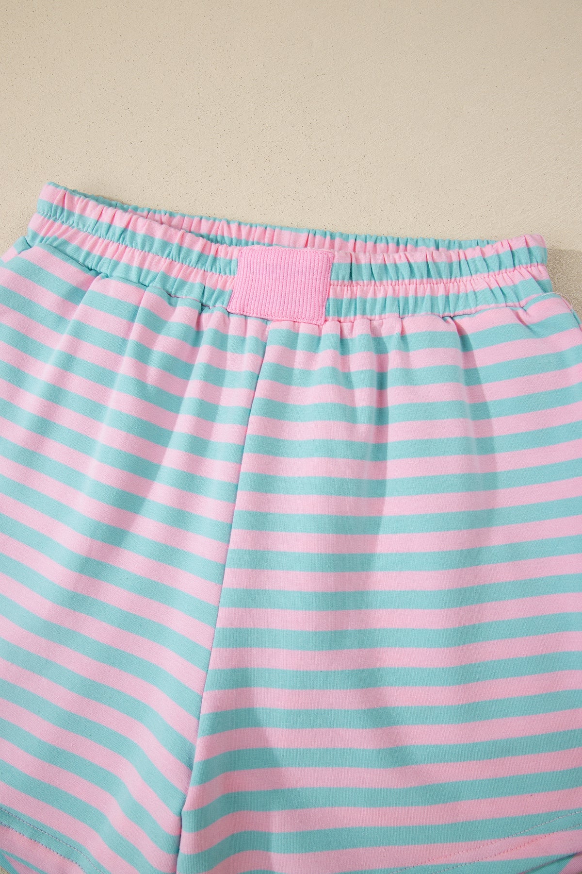 Pink Stripe Color Block Detail Long Sleeve Pullover Elastic Waist Pull On Shorts 2pcs Set