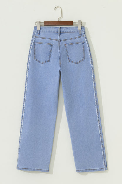 Beau Blue Contrast Stripe Frayed Side Panel Patchwork Shift Jeans