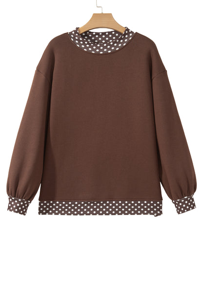 Racing Red Colorblock Polka Dot Contrast Trim Oversized Sweatshirt