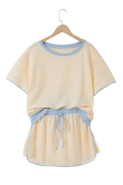 Turquoise Colorblock Edge Drop Shoulder T Shirt and Skort 2Pcs Set