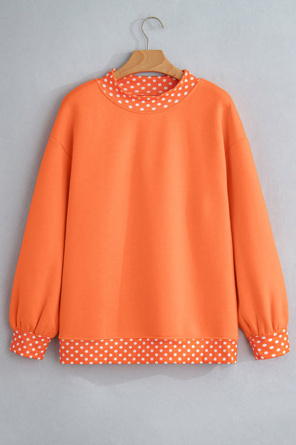 Racing Red Colorblock Polka Dot Contrast Trim Oversized Sweatshirt